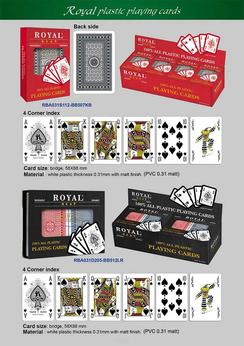【【NOVIDADE】 Cartas de jogar de plástico ROYAL – índice de 4 cantos