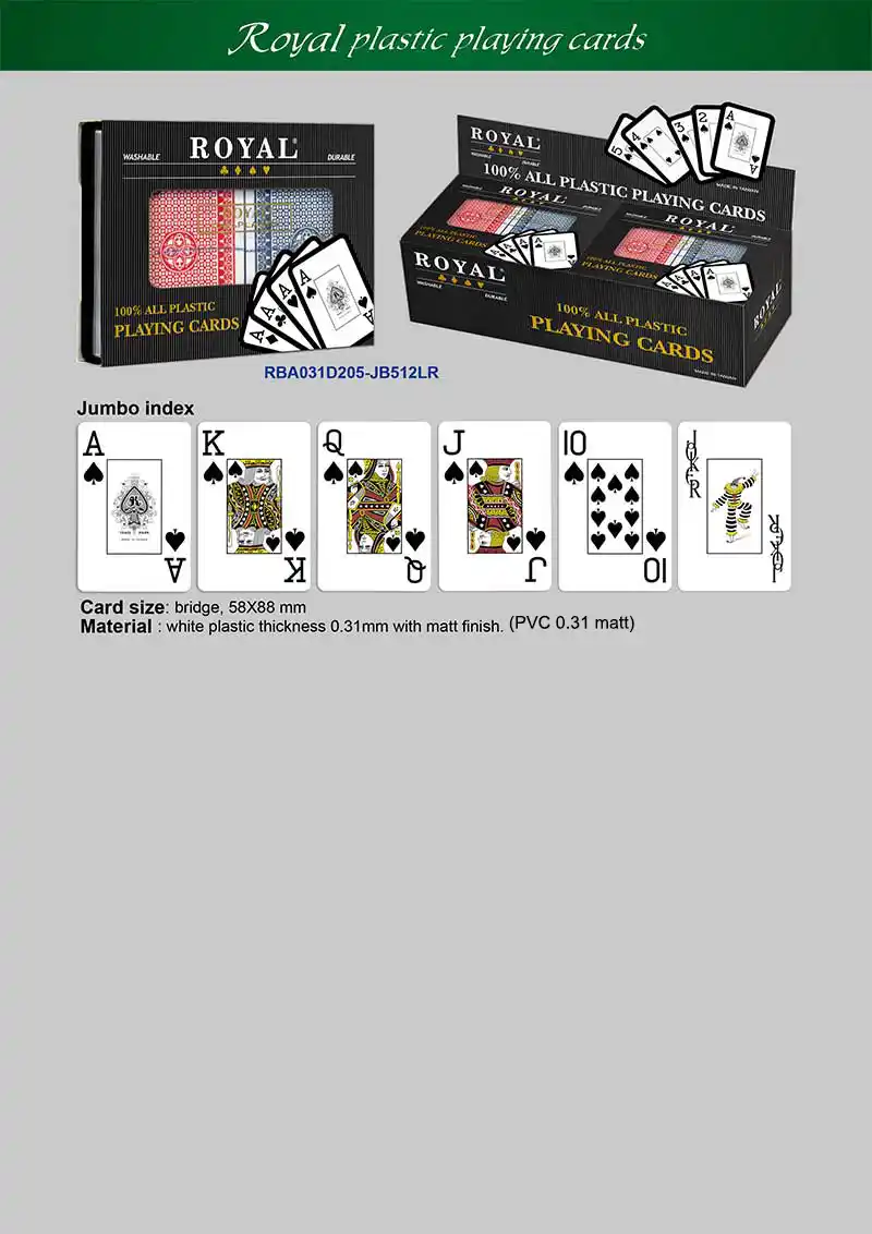 【NUOVO】Carte da gioco in plastica ROYAL - Indice Jumbo / Set doppi