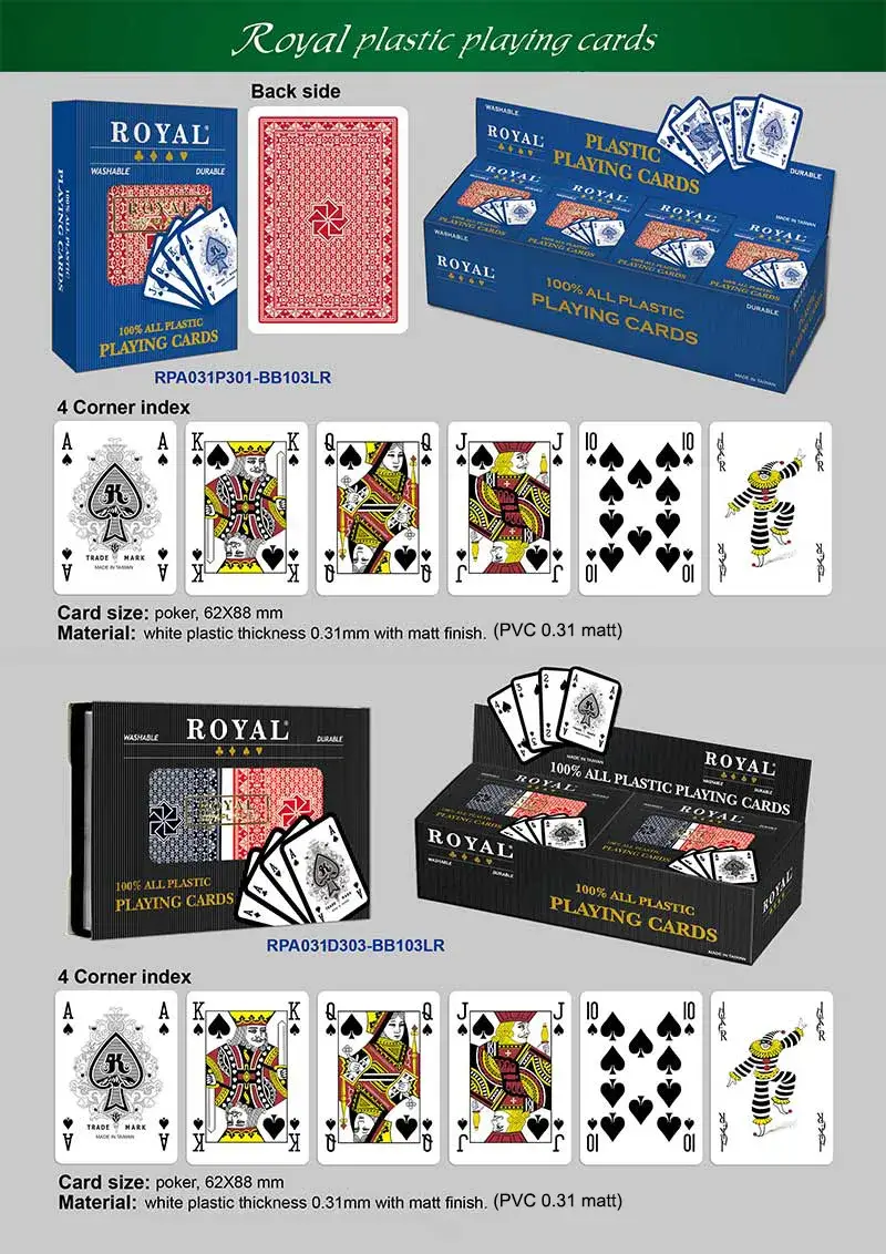 【NOVIDADE】 Cartas de jogar de plástico ROYAL - índice de 4 cantos