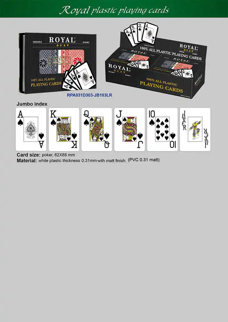 【NOVIDADE】 Cartas de jogar de plástico ROYAL - Índice Jumbo / Conjuntos duplos