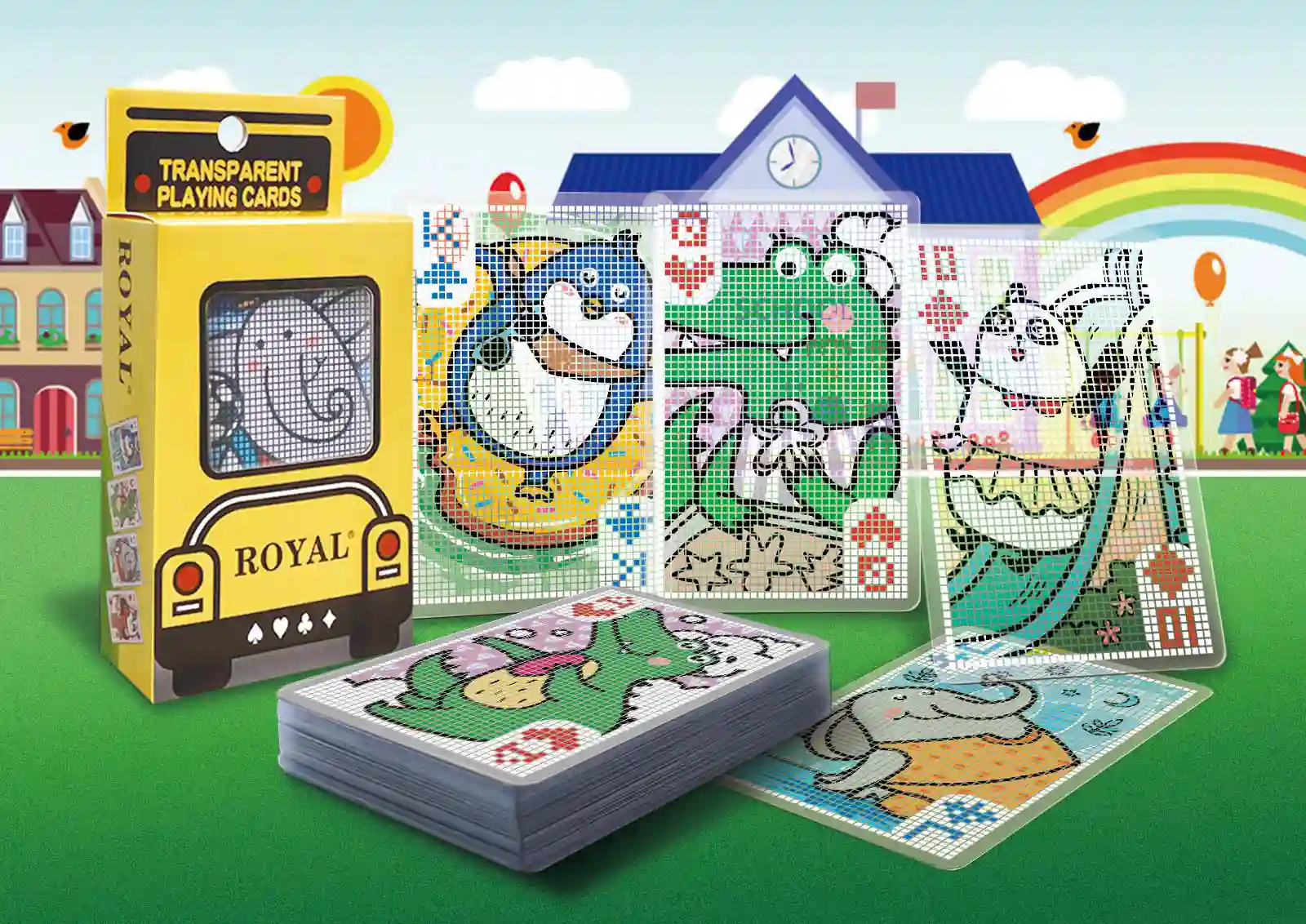Animal School Transparent Playing Cards - School Bus Set