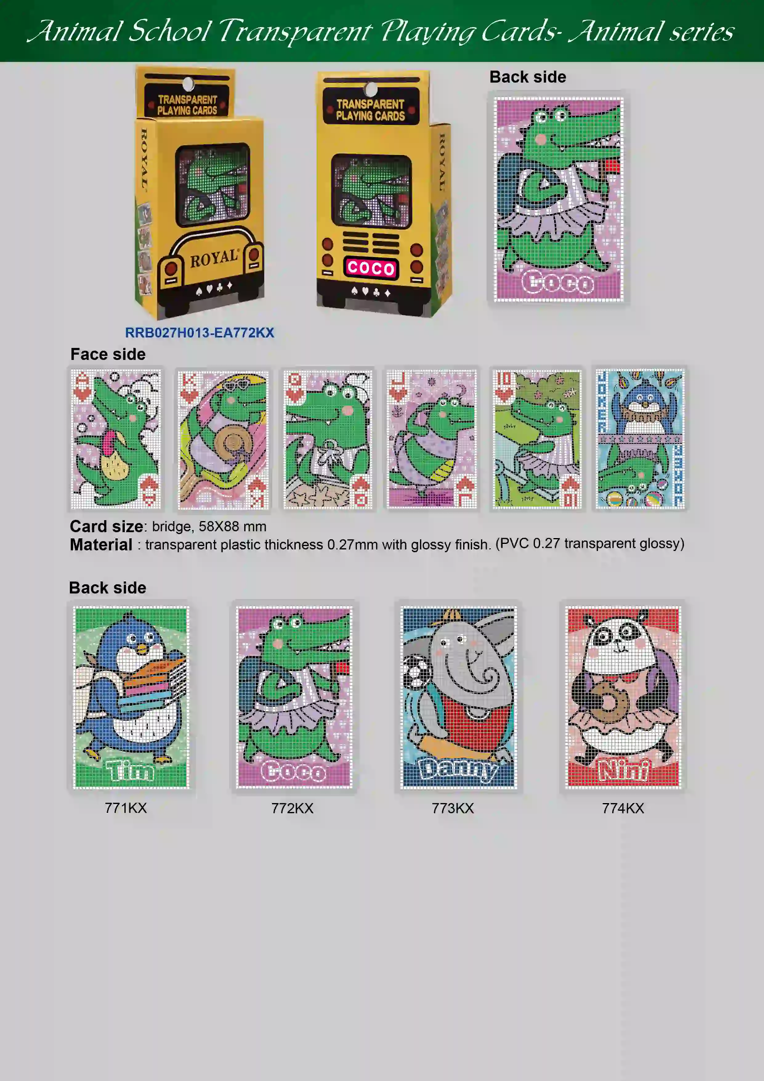 Transparente Spielkarten der Tierschule – Krokodil Coco