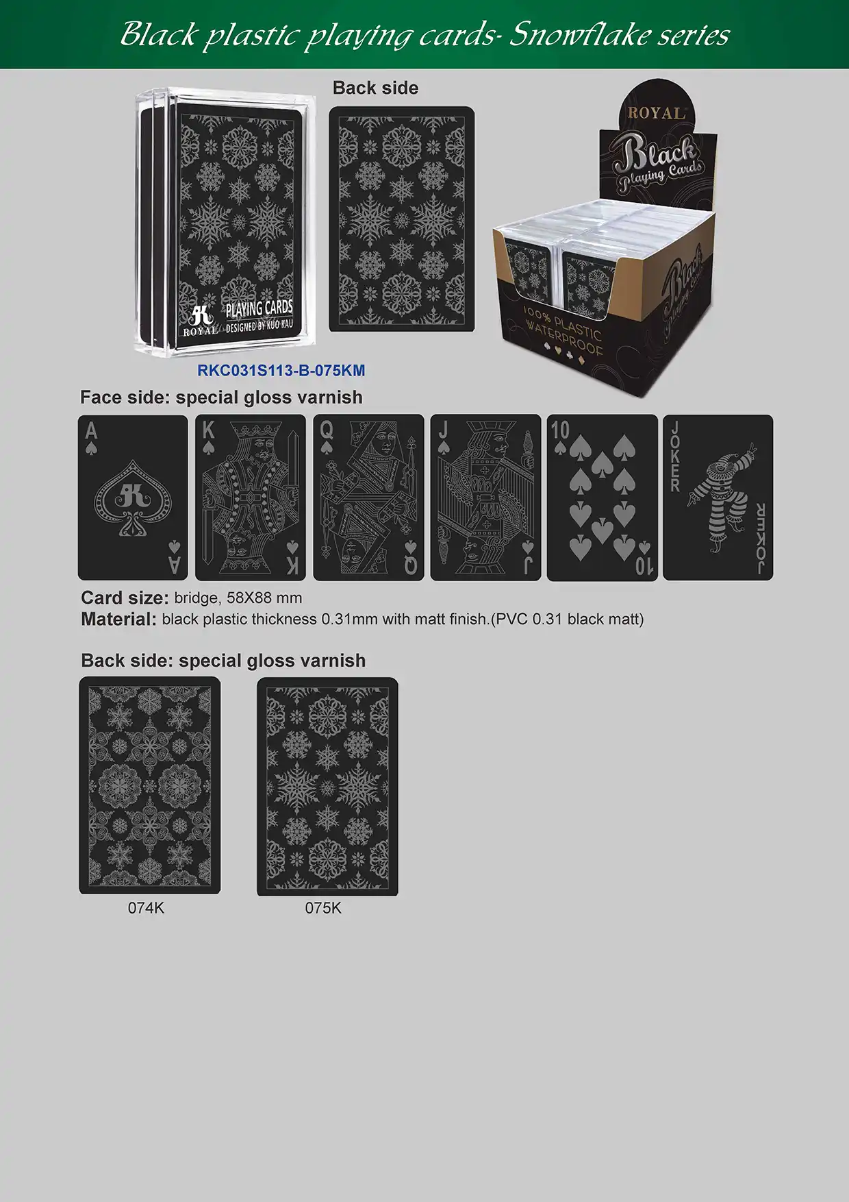 Schwarze Plastikspielkarten – Schneeflocken-Serie