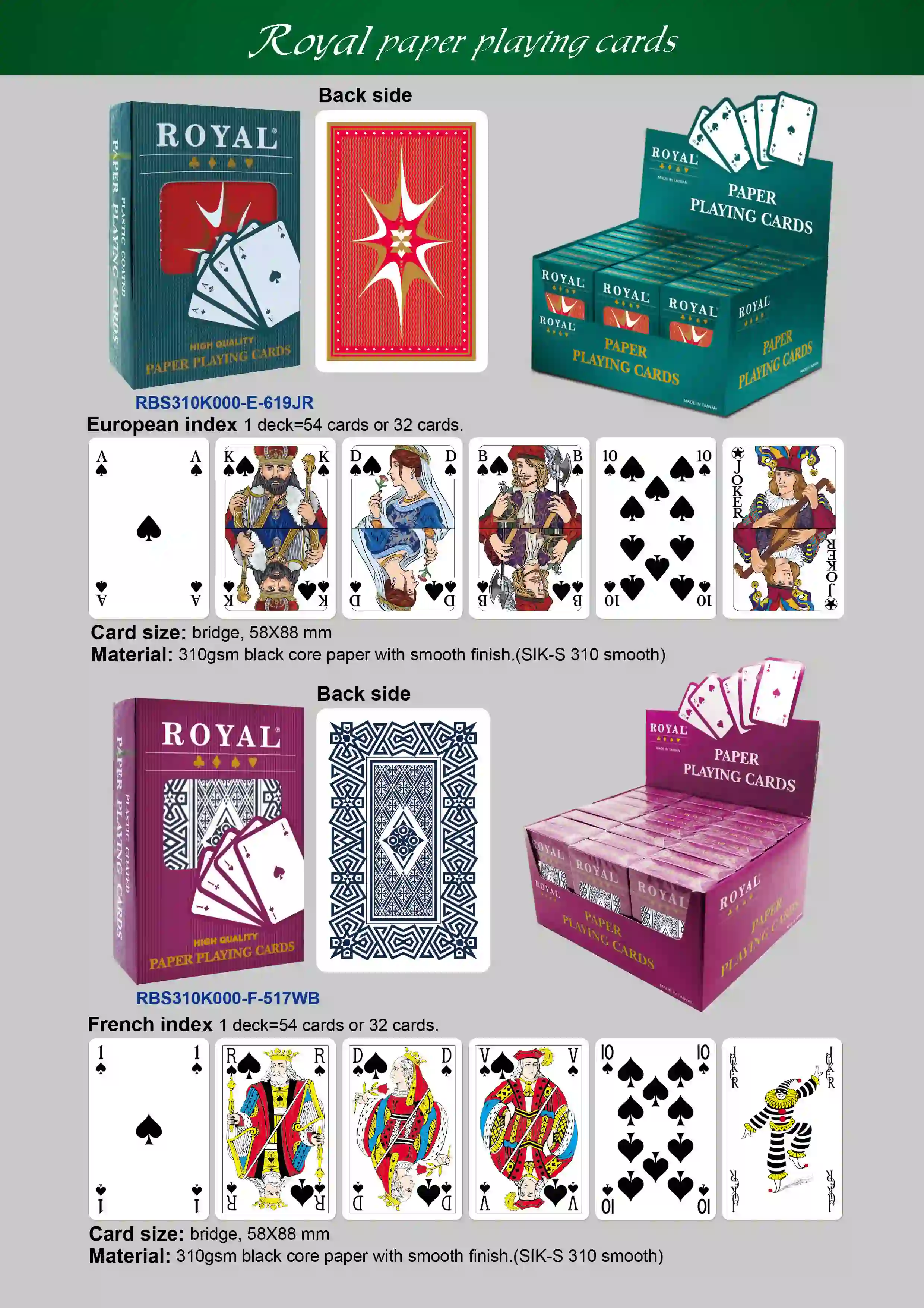 Carte da gioco cartacee ROYAL - Indice tedesco